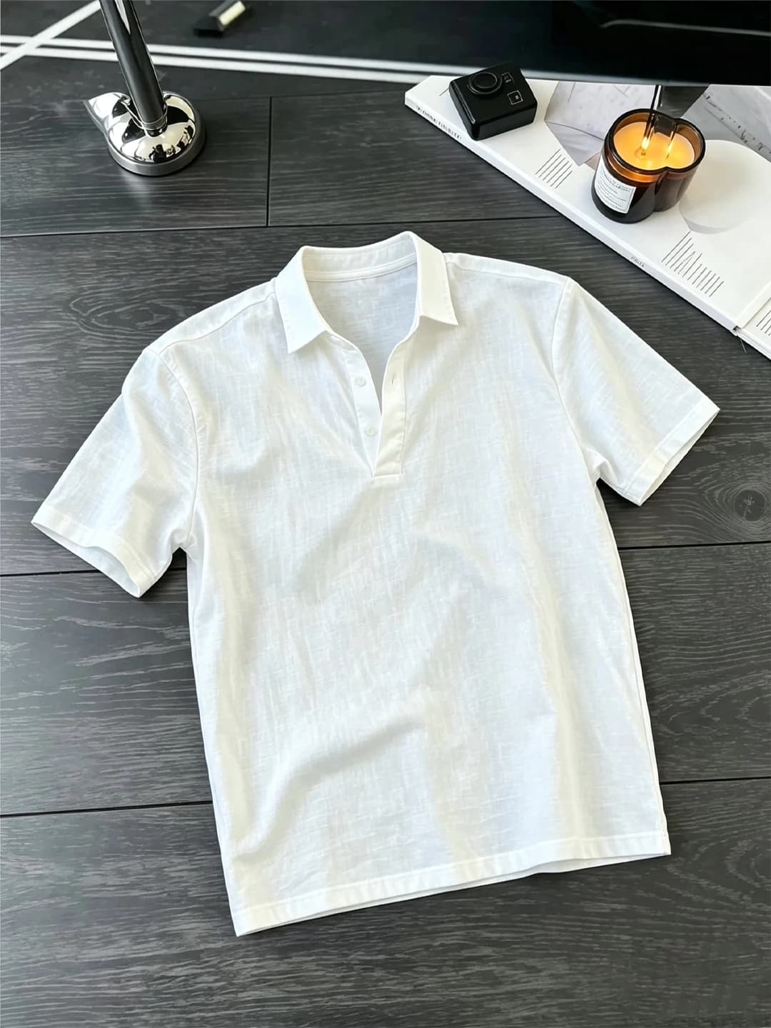 Laoqianfeng Linen Short Sleeve Shirt Men Summer Thin Ice Silk Cool Feeling Turn-down Collar T-shirt Loose Fit Half Sleeve