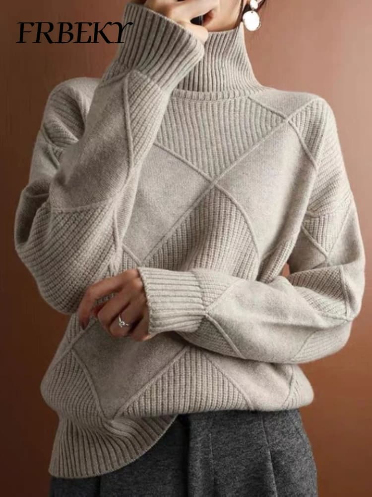 Maglione dolcevita autunno inverno diamante tinta unita Pullover caldo sciolto vento pigro lavorato a maglia Pullover camicia top maglione