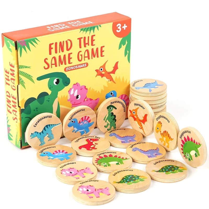 La memoria del giocattolo in legno per bambini trova lo stesso dinosauro abbinato al gioco di Puzzle Montessori giocattoli educativi per bambini per bambini