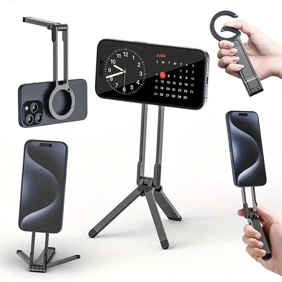 Supporto Magnetico per Telefono in Lega Metallica con Treppiede 360° ° Supporto da Auto Girevole e Pieghevole Compatibile con MagSafe per iPhone e Android, Navigazione, Streaming Live, Regalo per la Festa della Mamma