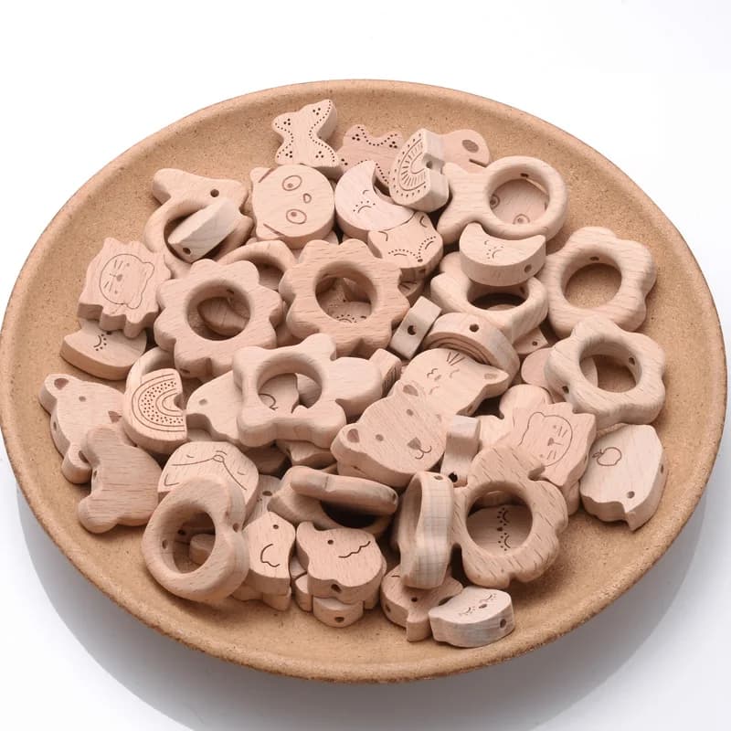 10 pezzi da spiaggia in legno per bambini perline a forma di animale in legno anello per dentizione neonato incompiuto braccialetto da presa per bambini giocattoli BPA gratuito