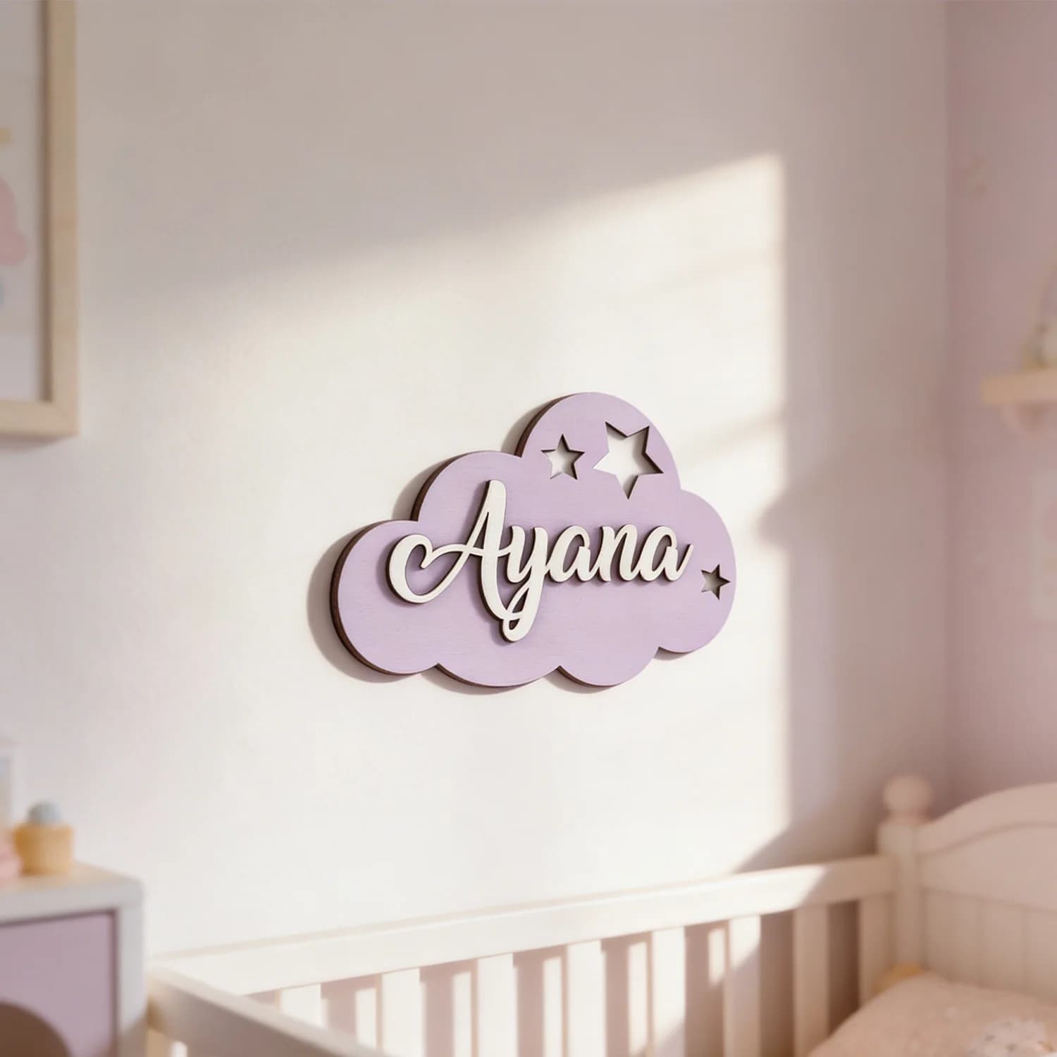1pcCustomizable Cloud Shaped Wooden Surname Brand,Suitable for Home Decoration,Children's Room Wall Decoration,and Holiday Gifts