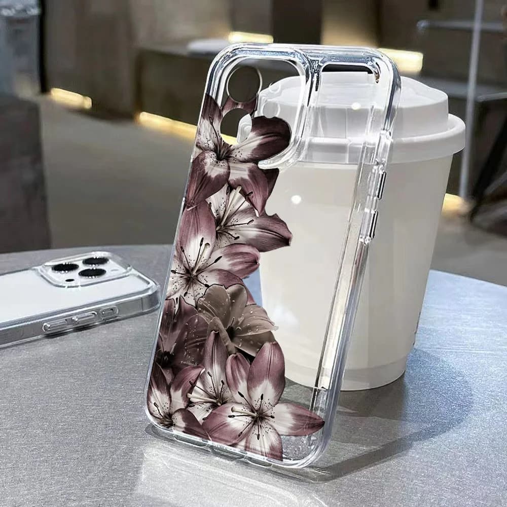 Lily Flower Clear Phone Case For iPhone 17 Pro 15 13 14 11 12 16 Pro Max 16e 7 8 Plus Air XS XR SE Shockproof Soft Floral Cover