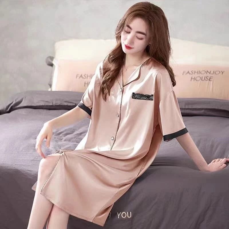 Camicia da notte estiva da donna, sottile in seta ghiaccio a maniche corte, imitazione seta, abbigliamento da casa in seta