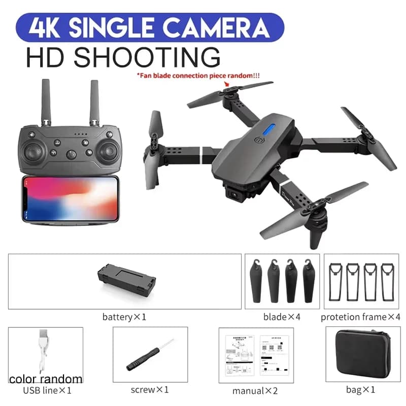 Drone 4K E88Pro con doppia fotocamera HD 1080P, pieghevole, WiFi FPV, elicottero RC per fotografia aerea e come regalo