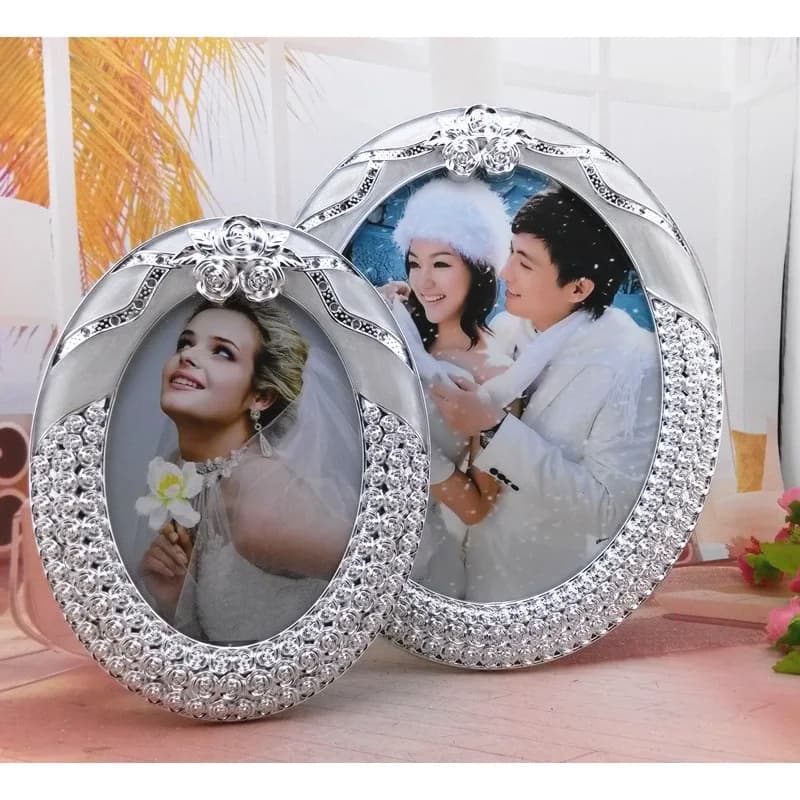Cornice Ovale Placcata Argento Stile Lusso Leggero Europeo da 7, 8, 10 Pollici, Cornice per Foto da Tavolo, Cornice per Foto da Matrimonio, Cornice da Esposizione, Decorazione Classica per la Casa
