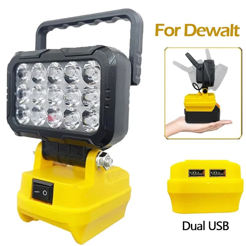 Luce a Led per Dewalt 18V Batteria Faretto portatile Cordless Lavoro all'aperto Pesca Palmare Strumento di emergenza Luci Nessuna batteria