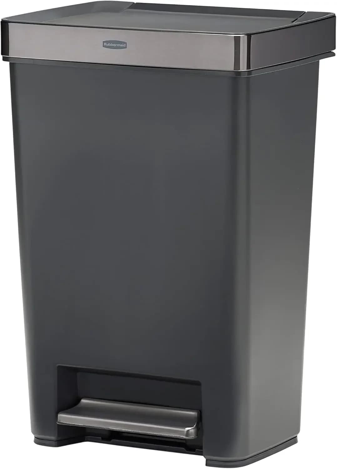 Cestino per rifiuti con coperchio a pedale e bordo in acciaio inossidabile, 12 galloni, colore antracite, per cucina, casa, ufficio