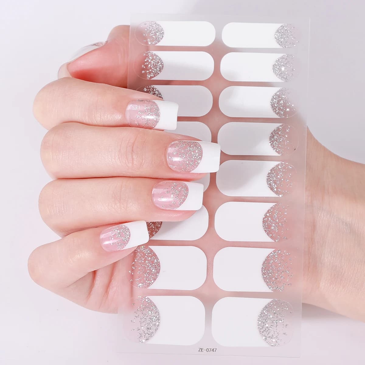 16 punte copertura completa strisce di smalto francese adesivi per unghie glitter sfumati autoadesivi decorazione manicure decalcomanie per nail art