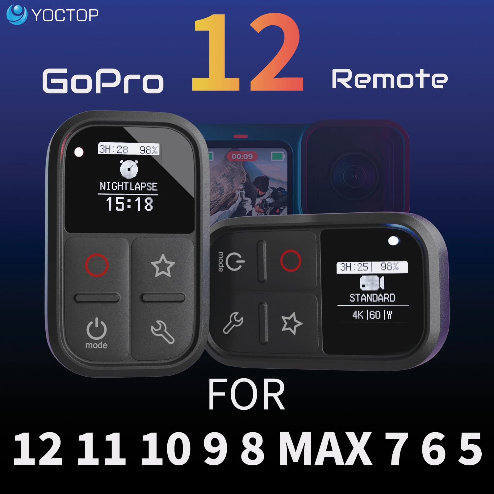 Telecomando per GoPro 12 11 10 9 8 Max 7Black 6 5 con schermo OLED e indicatore colore remoto per Hero11 Hero12 Gopro 10