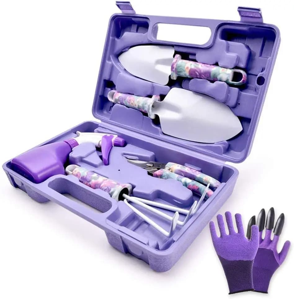 Set of 6 Garden Tools with Anti-slip Handles, Anti-rust Palette, Grower, Power Scissors, Sprayer and Case