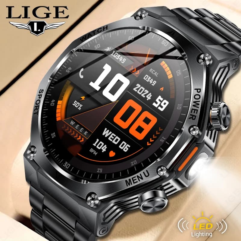 LIGE Nuovo 1.8 "Grande Schermo Bluetooth Chiamata Astuto Della Vigilanza Degli Uomini di Sport Monitoraggio Della Salute Torcia Elettrica 800mAh Smartwatch Per Android IOS