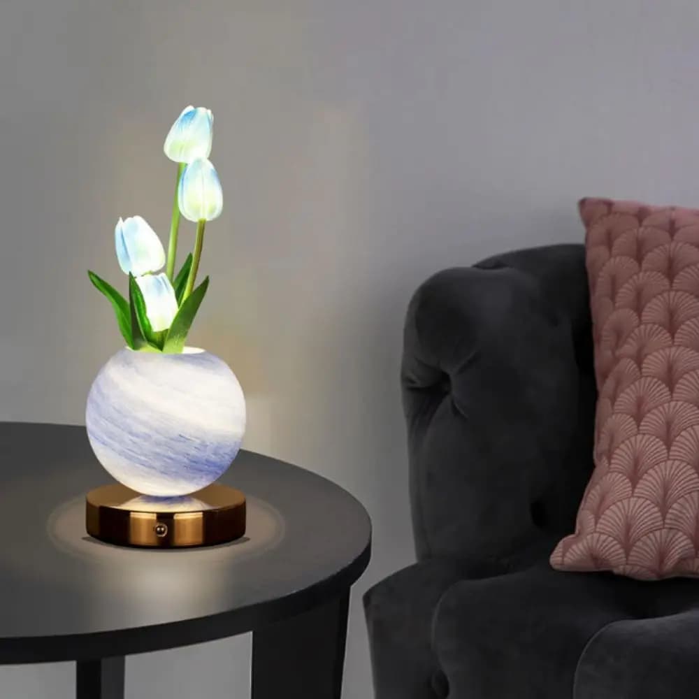 LED Night Lamp Tulip Shape USB Rechargeable, 3 Colors Canging, Dimmable to Touch, LED Table Lamp Rechargeable USB