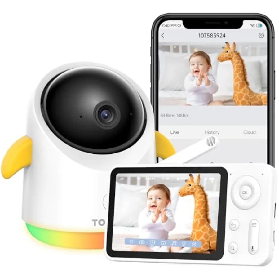 Baby Monitor Intelligente con Schermo da 4.3', WiFi/Senza WiFi, Visione Notturna, Comunicazione Bidirezionale, Allarme Movimento e Pianto, PTZ Remoto, Compatibile con Smartphone