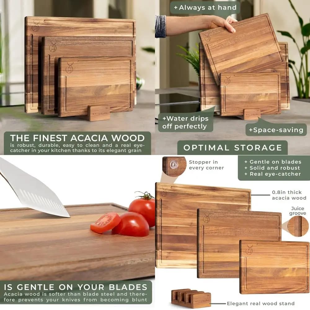 Set tagliere in legno di acacia - 15,75x12/13x9,5/10x7 pollici - Taglieri da cucina spessi