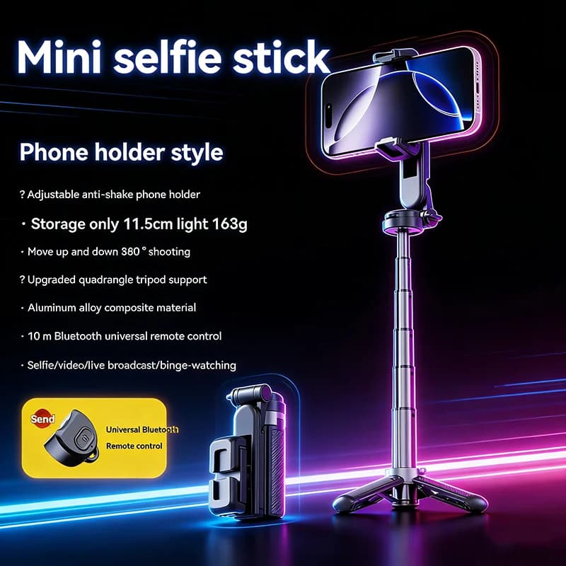 Mini selfie stick telescopico portatile con clip magnetica 360 ° Rotazione, universale per iPhone Samsung Xiaomi, ideale per viaggi all'aperto