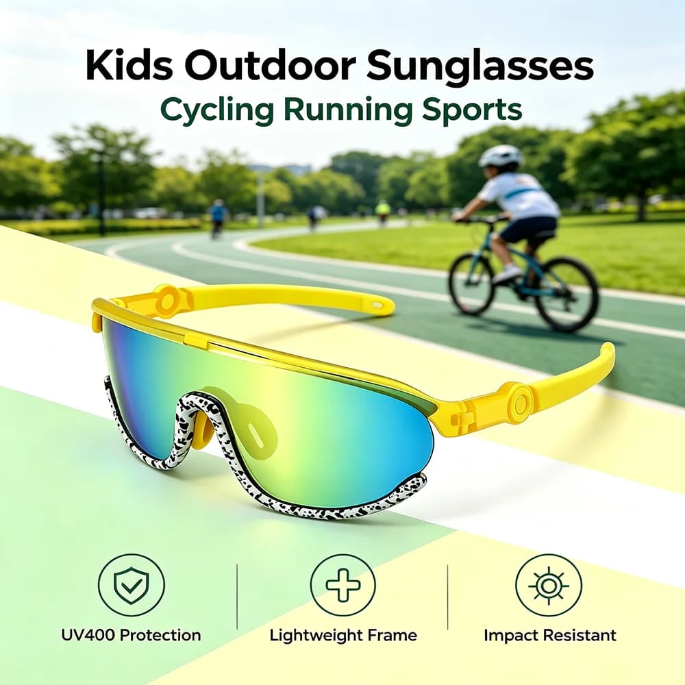 Kids Removable Sports Cycling Sunglasses TR90 Frame for 3‑12 Years Old Boys Girls Outdoor Bicycle Riding Anti‑UV Rimless Eyewear