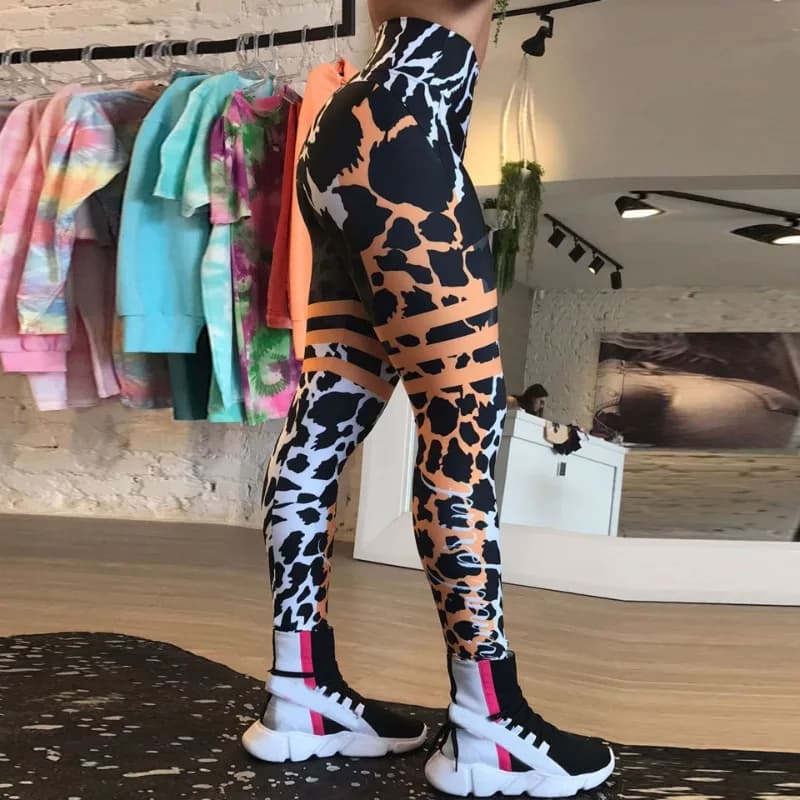 Pantaloni da donna con stampa 3D a righe leopardate Push Up Leggings sportivi da corsa Pantaloni slim Pantaloni casual da donna Leggings fitness da donna