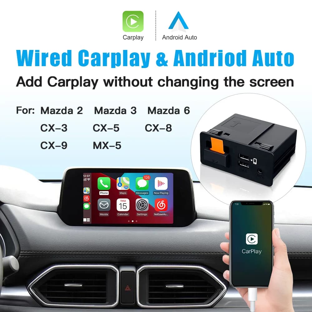 CARABC Apple Carplay Android Auto Fits Mazda 2 3 6 CX3 CX5 CX9 MX5 Toyota TK78-66-9U0C OEM Adapter Hub Retrofit 00008FZ34