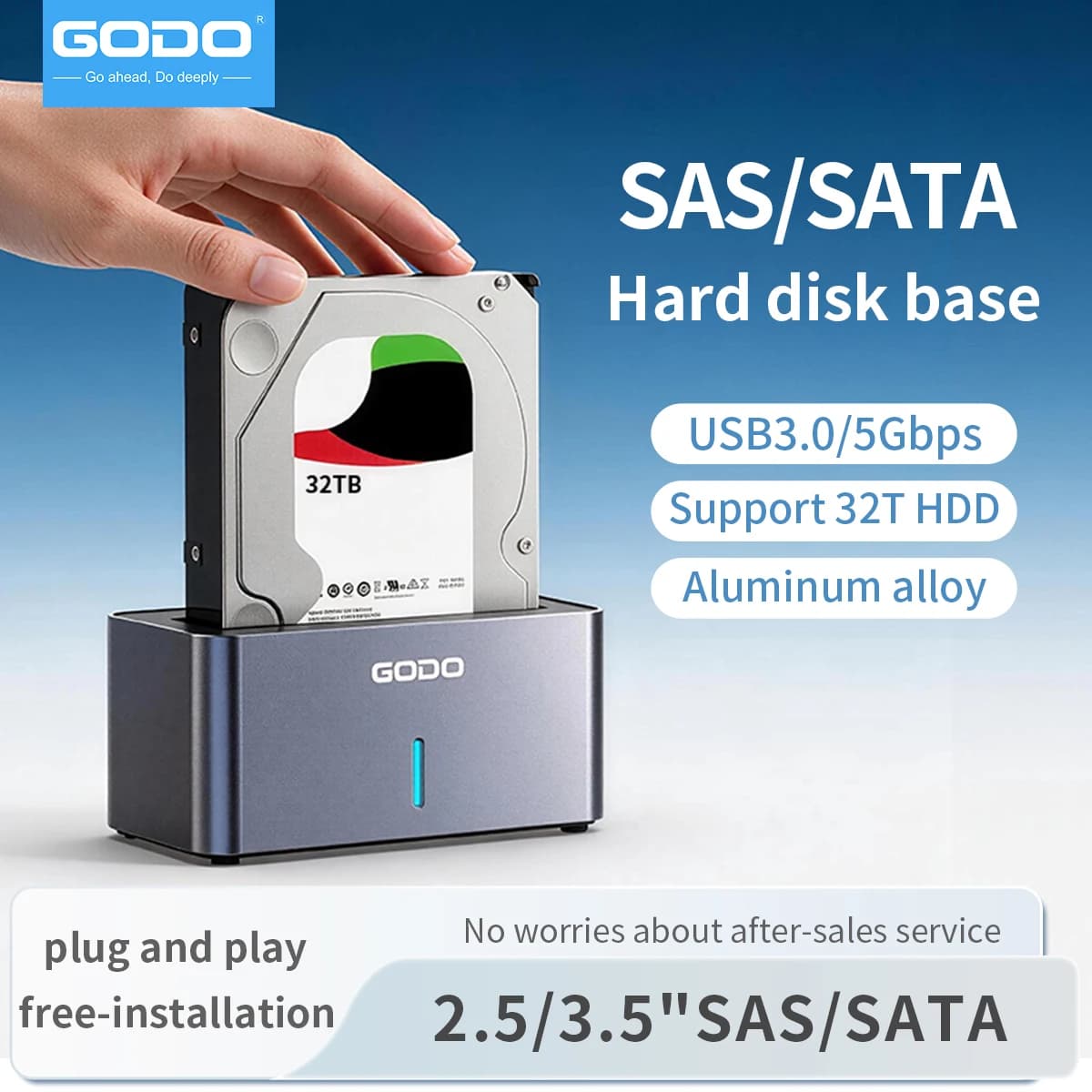 GODO Hard Drive Dock SAS USB 3.0 Adapter Support Up To 20TB Reader Converter Docking Station for 2.5/3.5 Inch SATA/SAS HDD SSD