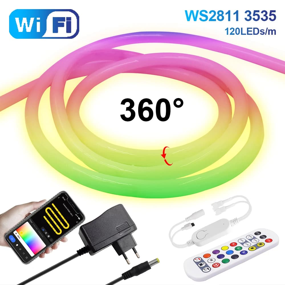 Strisce al neon LED pixel indirizzabili 24V WS2811 Telecomando/Bluetooth/WiFi Tuya APP Smart RGBIC Lampada a nastro flessibile a tubo tondo impermeabile