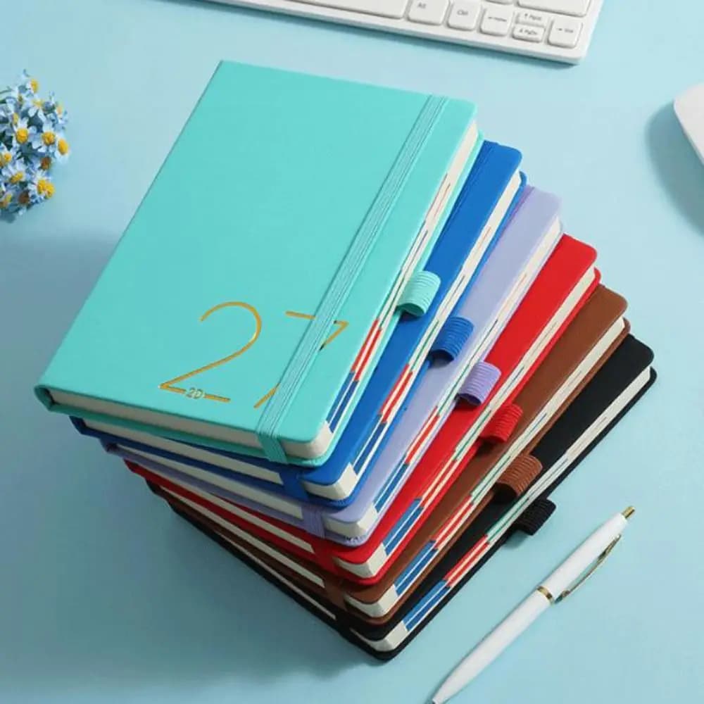 English 2027 Schedule Planner Notepad 12 Months Wear-resistant A5 Agenda Planning Notebook Leather Cover Thick Paper