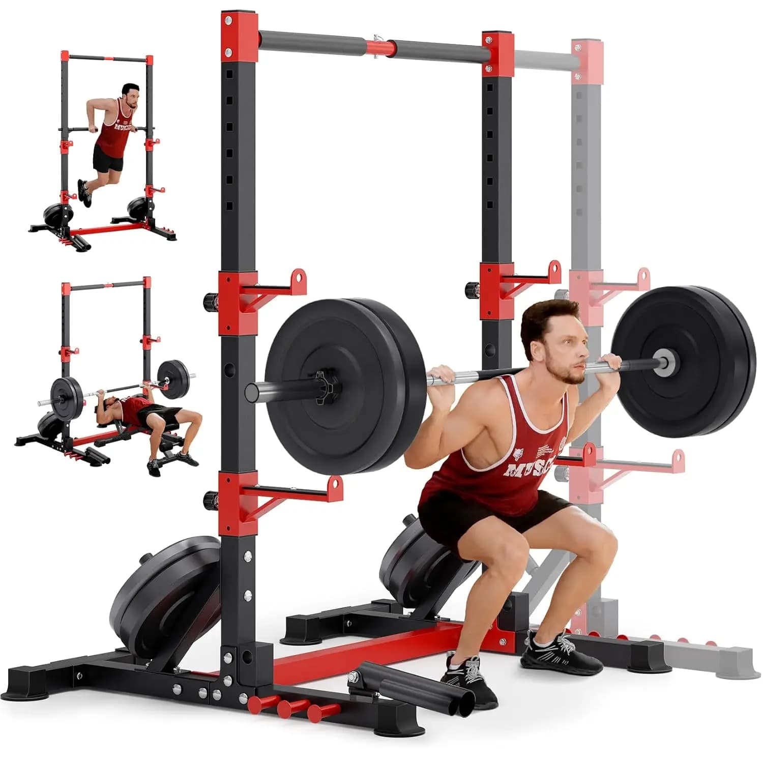 Combo Smith Machine e Rack per Squat, Power Rack Multifunzione con Larghezza Regolabile e Barra per Trazioni, Cable Crossover, Personalizzabile