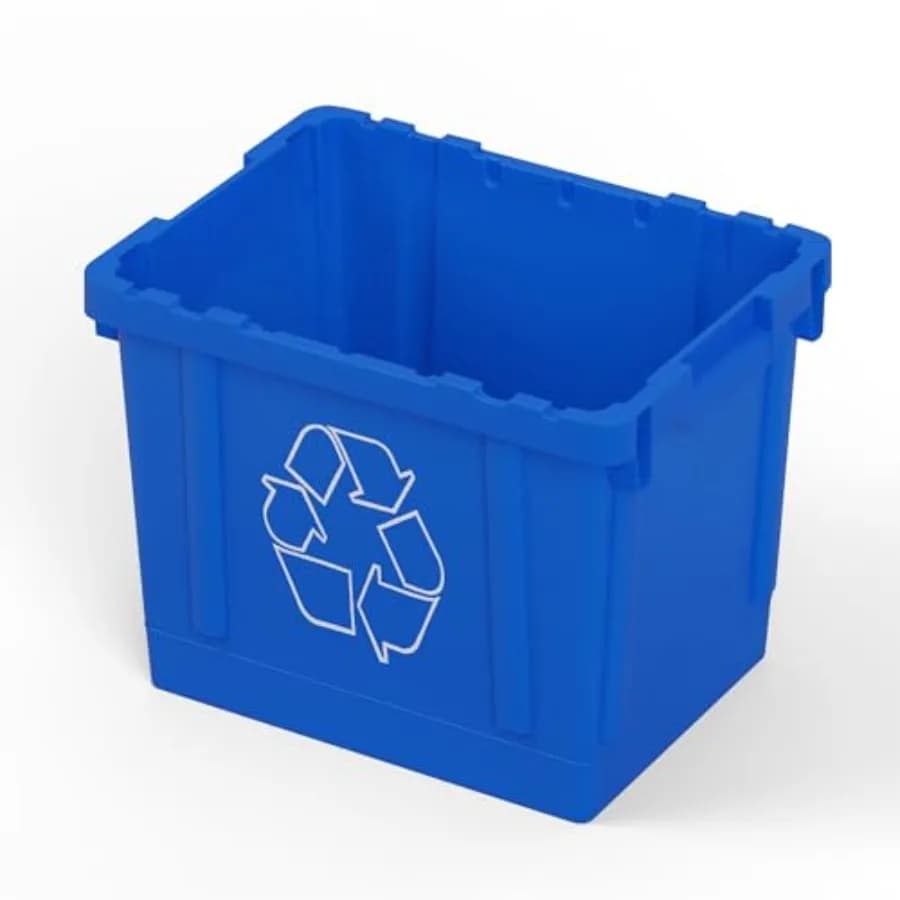 14 Gallon Rectangular Blue Recycling Bin Inside Outside Curbside Stackable Box for Paper Plastic