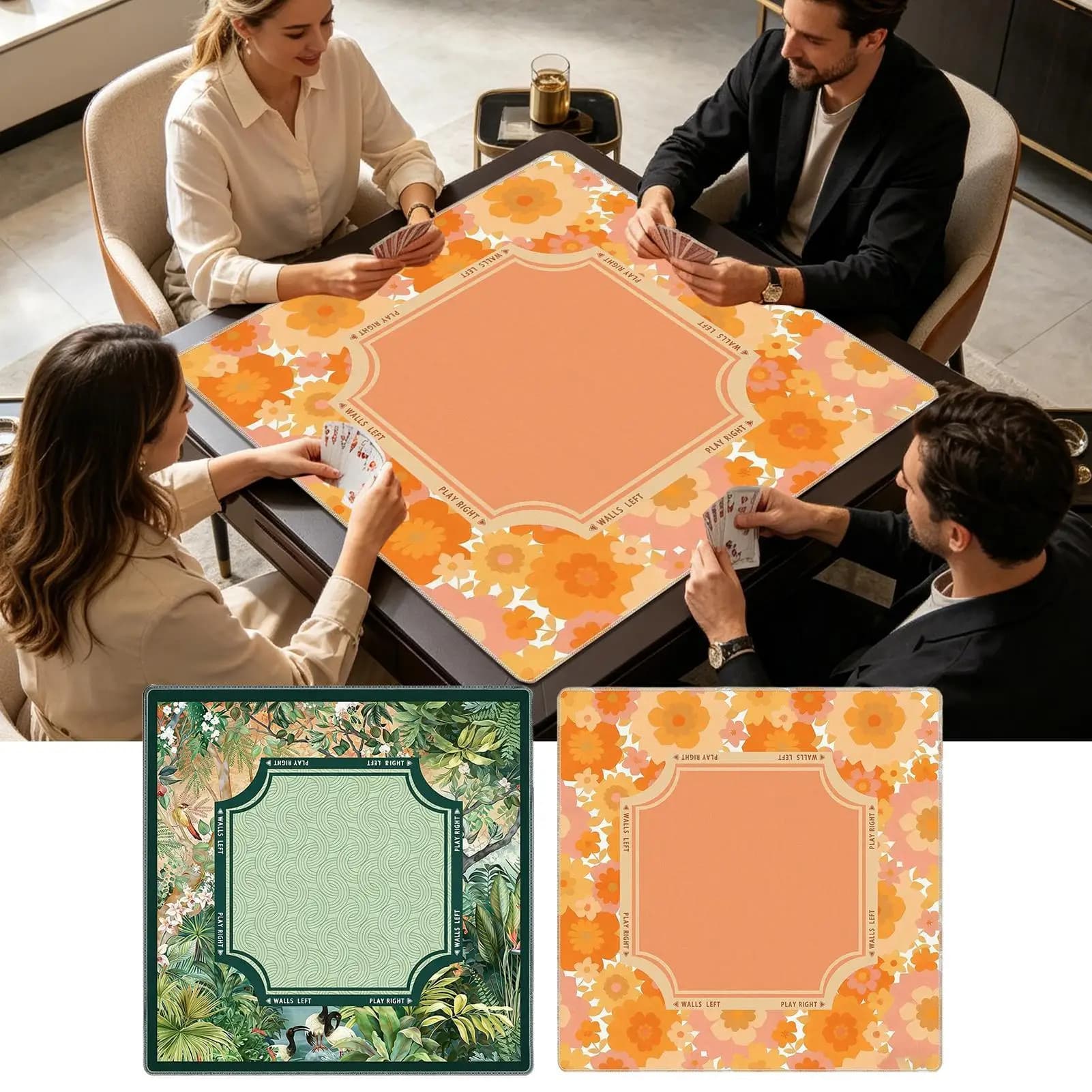 Green Mahjong Mat Tropical Plants Vintage Anti-Slip 80x80cm Poker Card Board Table Cover For Tile Games Home Dorm Apartment
