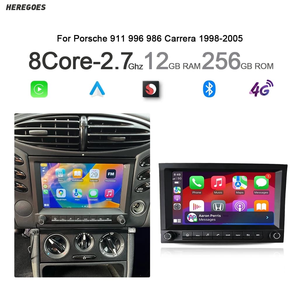 Carplay Android 14 Lettore Multimediale Per Auto 12GB di Navigazione GPS Bluetooth Radio Per Porsche 911 996 986 Boxster Carrera 1998-2006