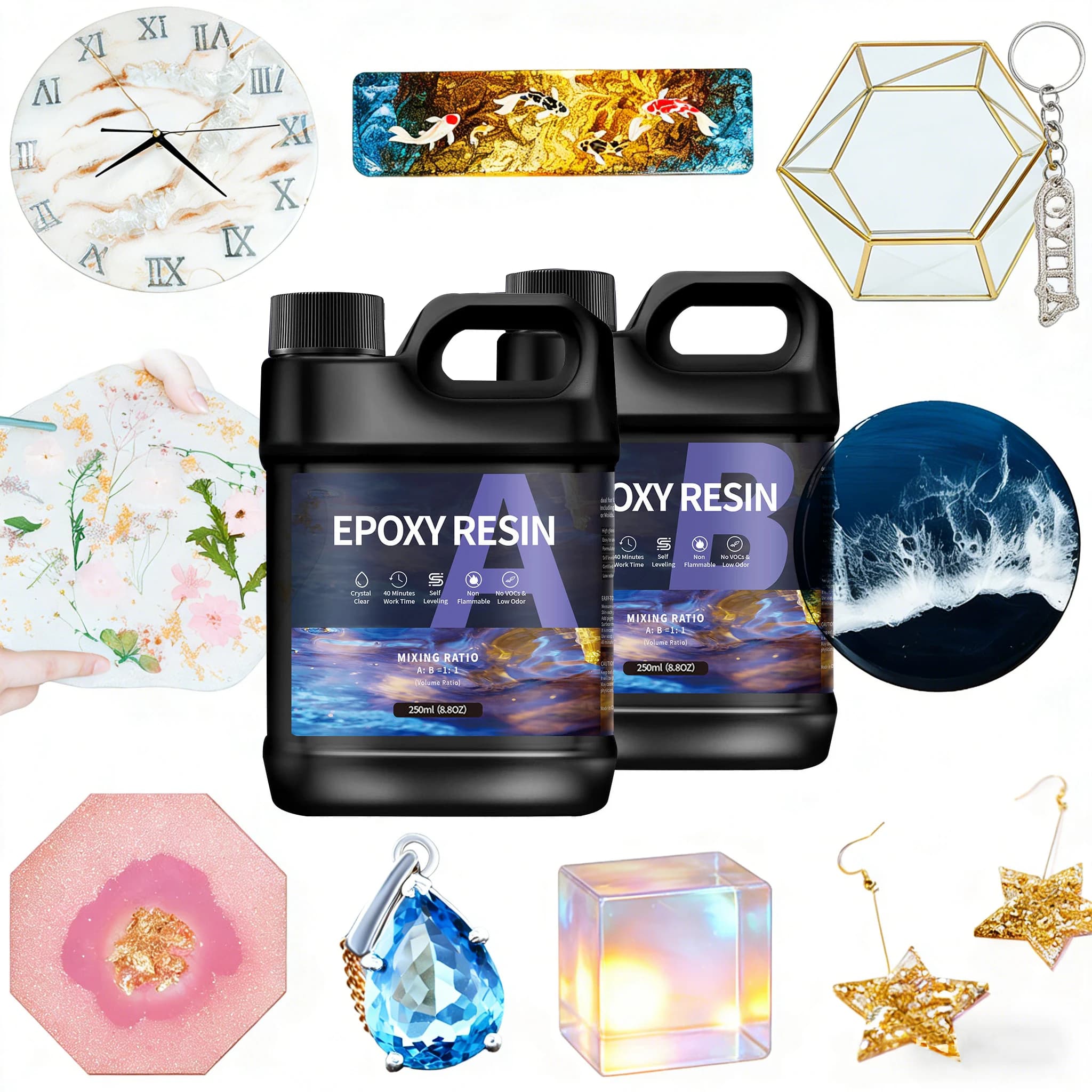 Set di Resina Epossidica AB 500g/1000g, Colla ad Alta Trasparenza e Asciugatura Rapida, Adesivo ad Alta Durezza per Creazione di Gioielli Fai-da-Te