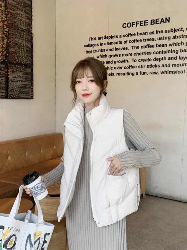New Autumn and Winter Vests Women Korean Style Solid Color Side Zipper Loose Sleeveless Jackets Female Outerwears