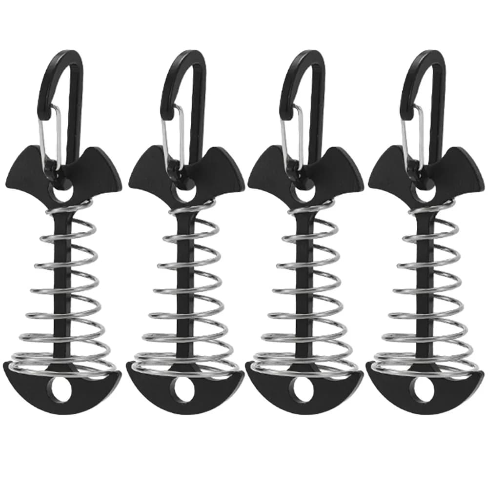 4 Pack Deck Anchors Pegs with Carabiners Aluminum Adjustable Rope Tensioner For Tents Canopies Camping Accessories