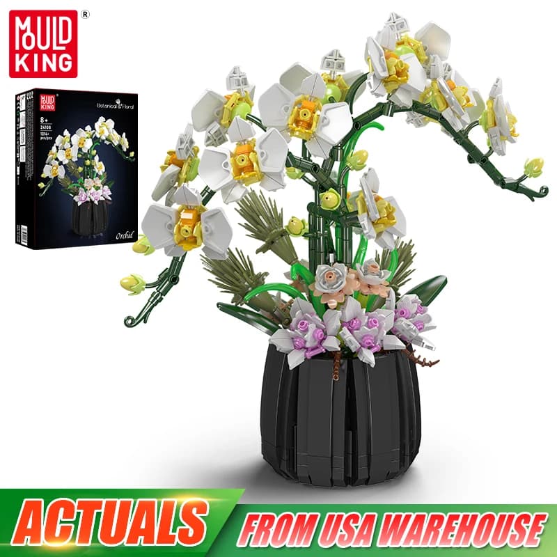 Print King 24108 Bouquet Flowers Toys MOC Orchidea White Building Block Assembly Decoration Flower Set Brick Christmas Gift for Kids