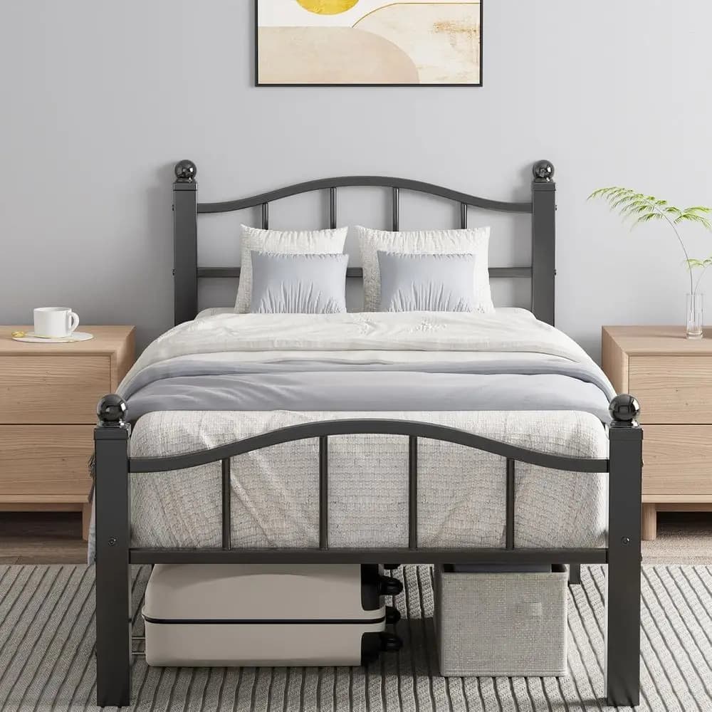 Twin XL Bed, Silent Design and Substance Container, Metal Bed Resistant with Panel, No Box Spring Necessary/Assembly Without Tools