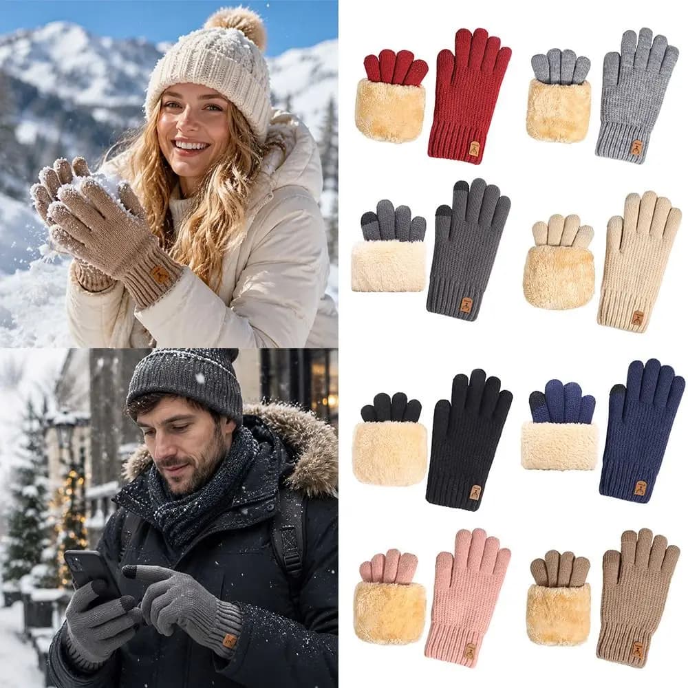 Fashion Warm Winter Knitted Gloves Lining Windproof Touch Screen Gloves Full Finger Soft Cycling Gloves for Men Women