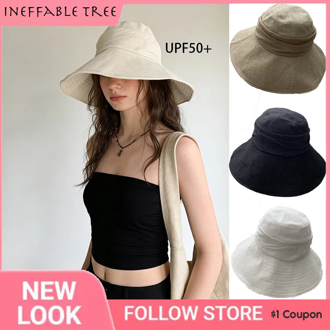 Cappelli da sole pieghevoli da viaggio con tesa larga 12 cm per donna, stile giapponese, protezione UV UPF 50+, cappelli da pescatore da spiaggia