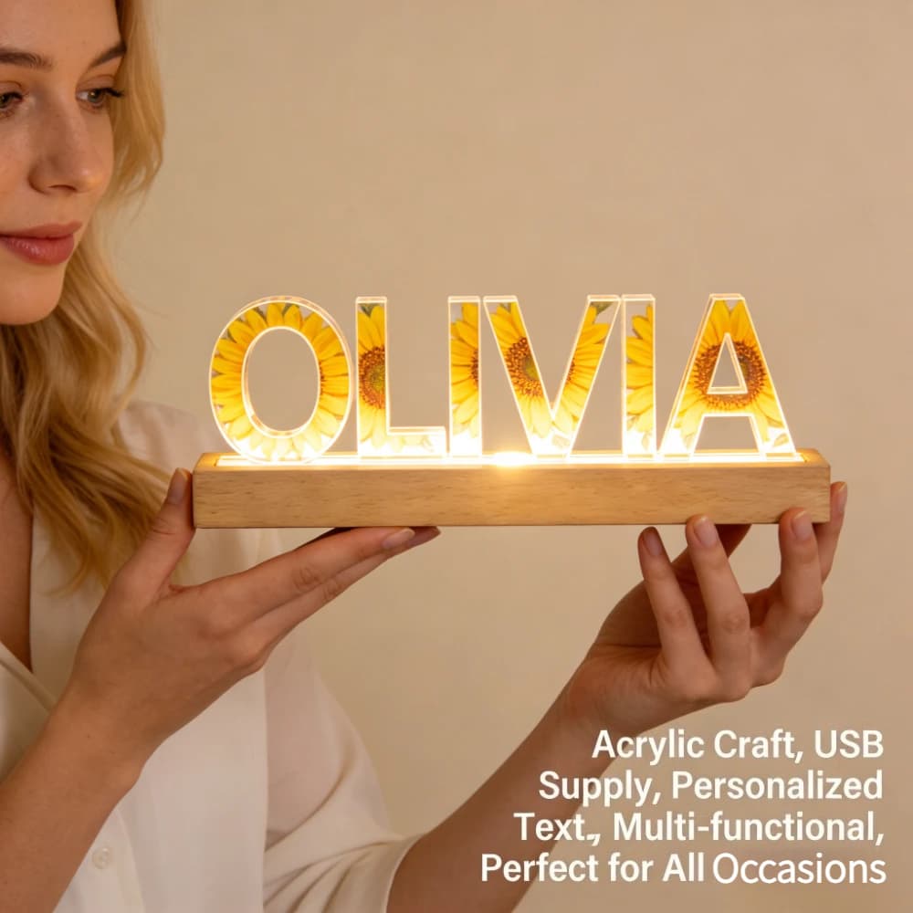 Luce Notturna LED in Acrilico Personalizzata con Nome, Lampada da Tavolo Decorativa per Camera da Letto, Regalo di Compleanno, Luce Notturna per Arredamento Casa