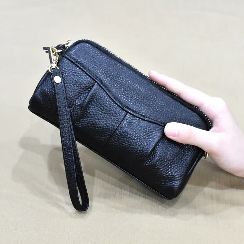 Genuine Leather Women Clutch Wallet Ruffled Female Purse Bags Fashion Wristlet Money Purses Versatile Mobile Phone Bag for Women