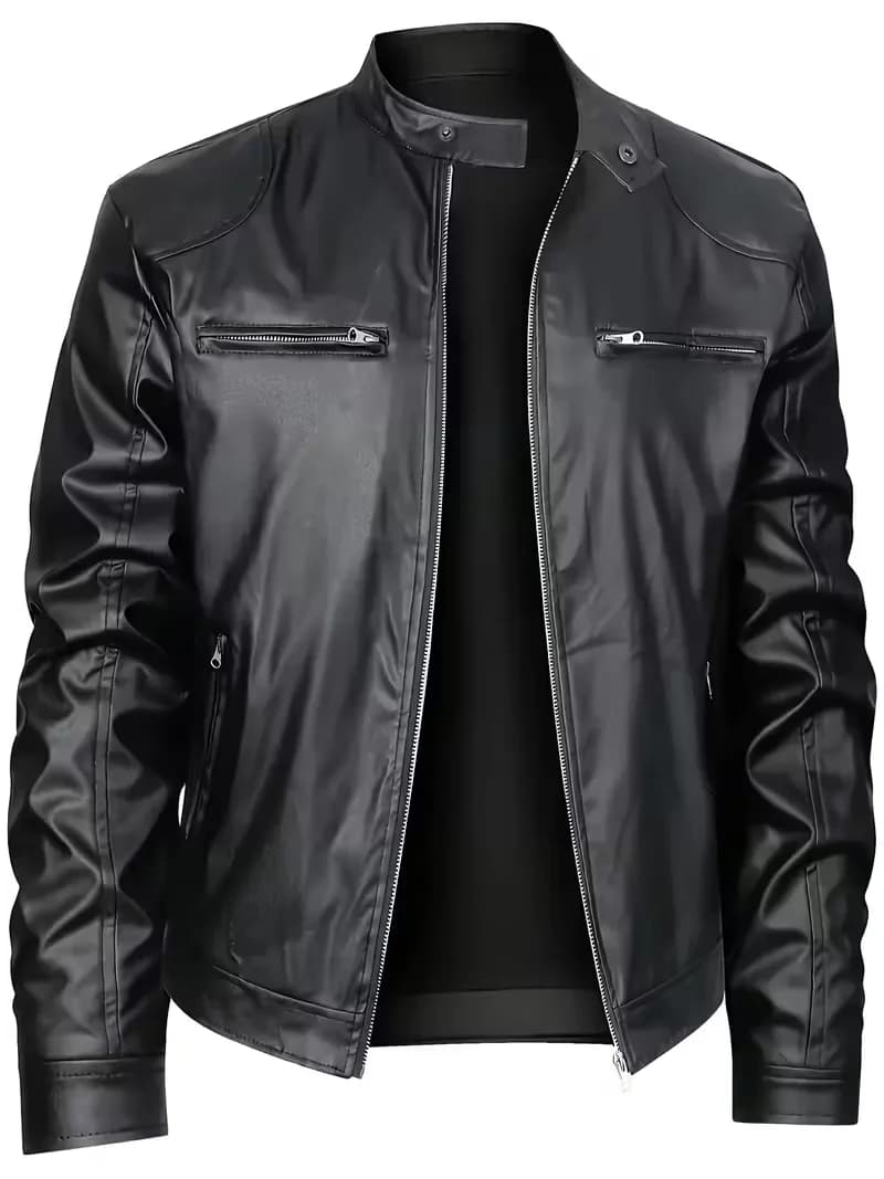 2023 New Fashionable Men's Windproof Stand-Collar Pu Jacket, Suitable for Spring and Autumn Outdoor Casual Motorcycle Wear.
