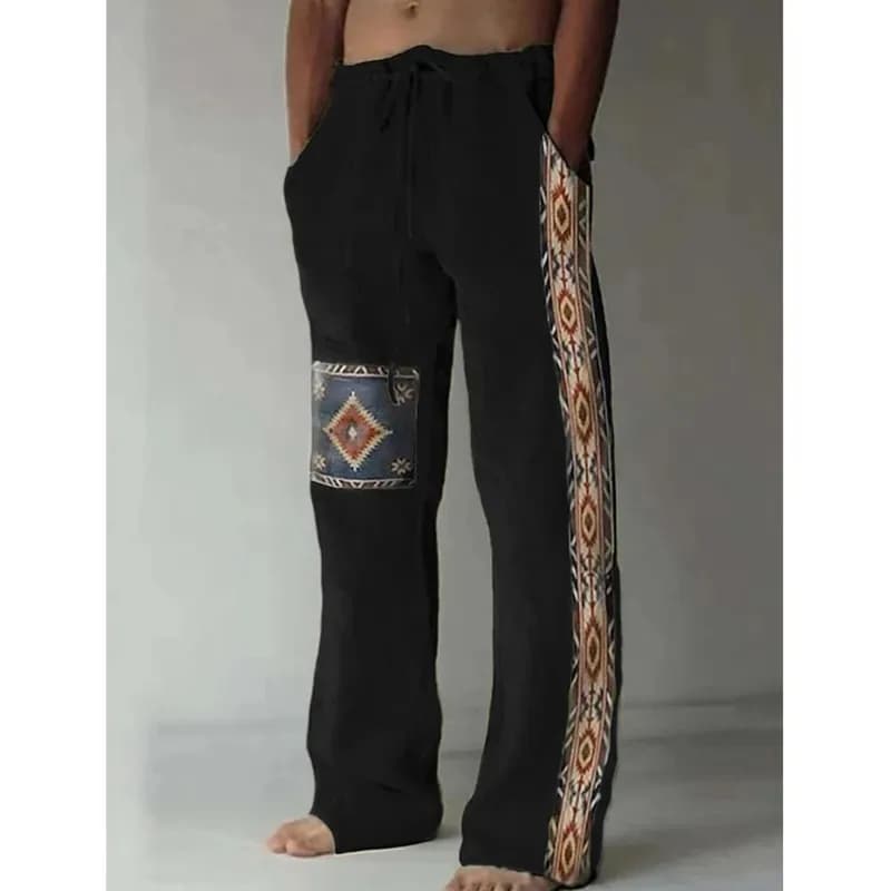 Pantaloni da uomo stile etnico vintage Pantaloni estivi Pantaloni da spiaggia Coulisse in vita elastica Stampe geometriche 3D Pantaloni casual con grafica