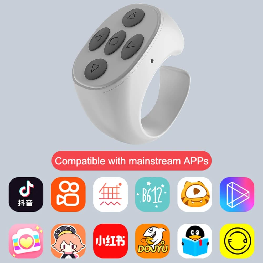 Controller ad anello wireless compatibile con Bluetooth, controller smart per selfie e video, ricarica portatile Type-C per cellulare