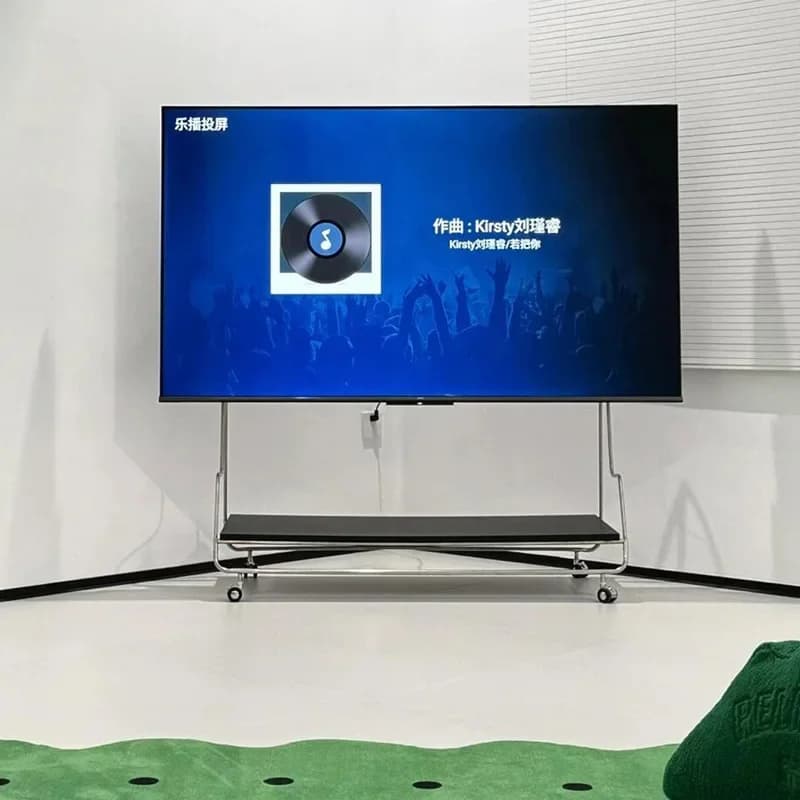 Mobile support for flat TV, stainless steel, ceiling floor, for living room.