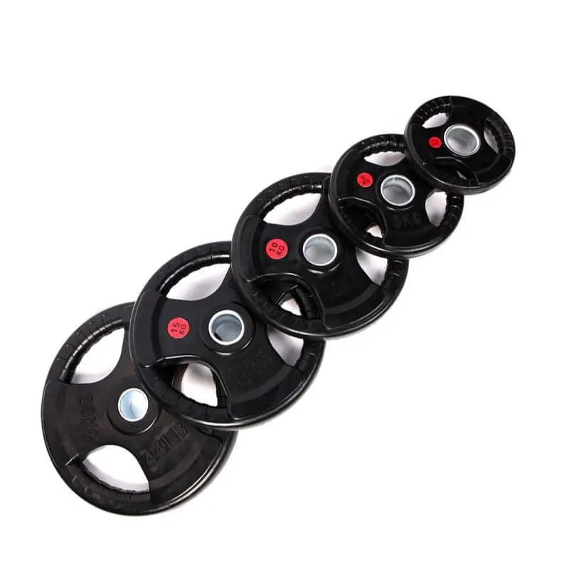 3 Handles Strength Gym Equipment Barbells Rubber weight plate with 3 Hole 3 Handle