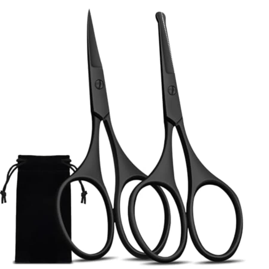 Facial Hair Scissors for Men Women - Eyebrow, Nose Hair, Beard, Eyelashes, Moustache, Ear Hair Trimming Kit, Curved and Rounded