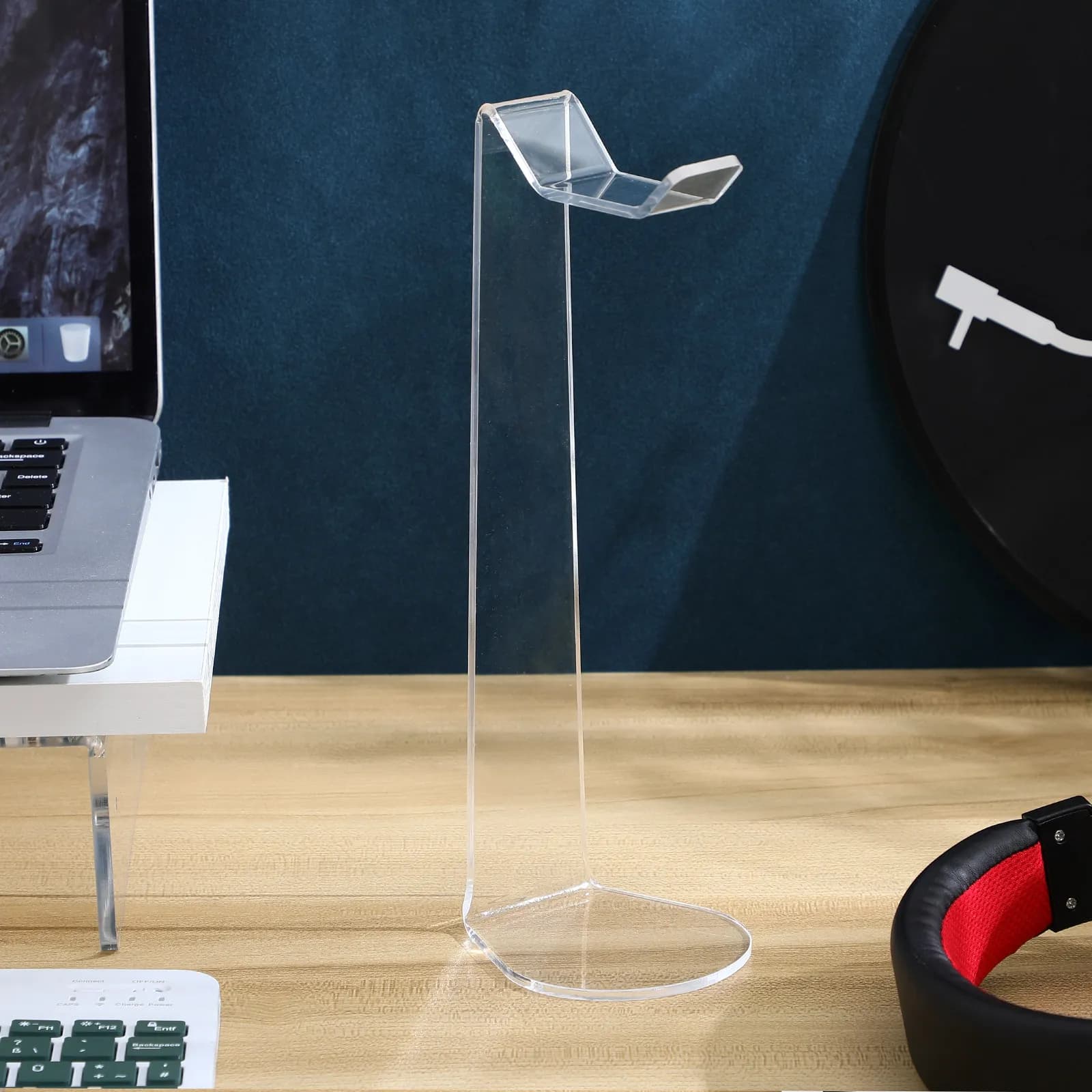 Supporto per Cuffie in Acrilico Premium, Stand da Scrivania per Cuffie da Gaming, Auricolari, Cavi e Adattatori, Salvaspazio e Stabile