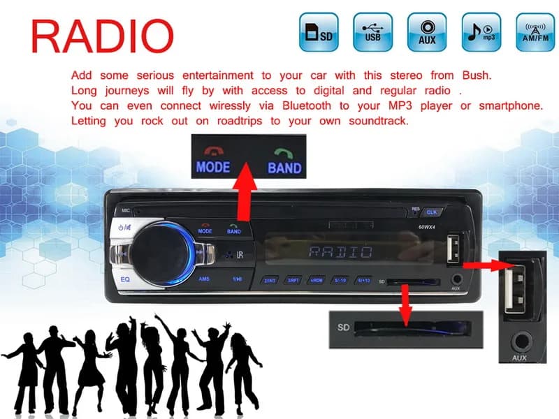 Autoradio 1 DIN ad Alta Potenza 4×60W con DAB+, Bluetooth, Riproduzione Audio MP3, USB e Scheda SD