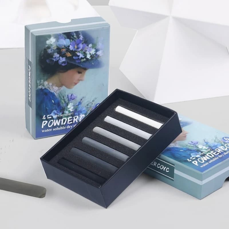 6-color Gift Box Sketching Dry Materials Colored Painting Powder,Water-soluble Drawing Sketching Soft Charcoal Pen Art Supplies