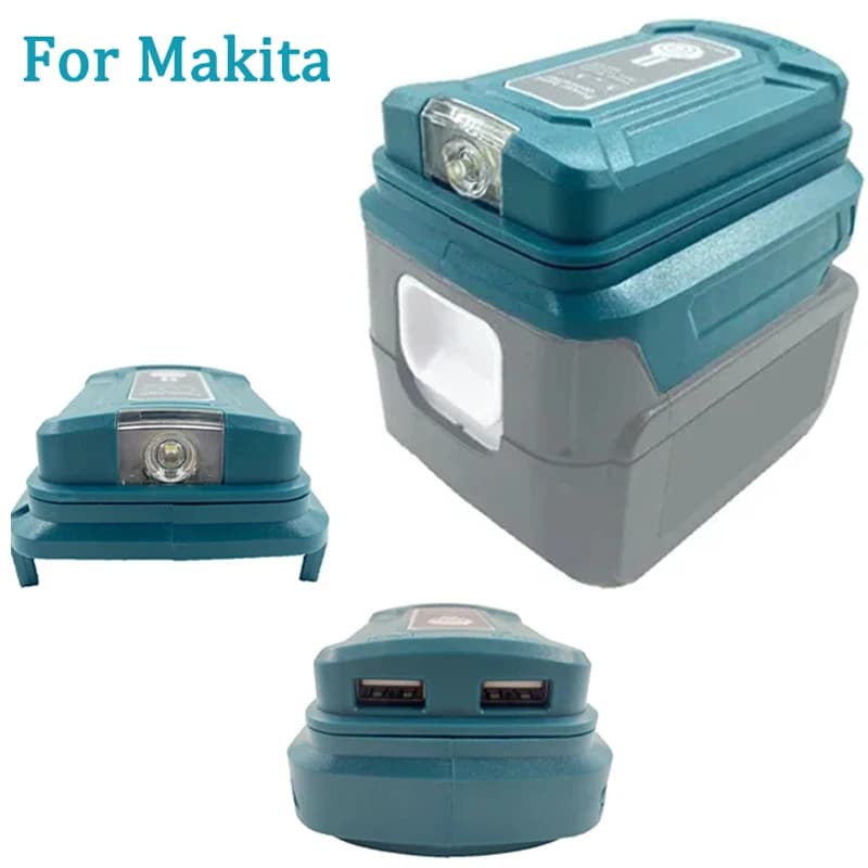 Adattatore batteria Luce di lavoro a LED per Makita/HongSong/Lomvum Batteria agli ioni di litio da 14,4 V/18 V Banca di alimentazione portatile con doppia porta USB
