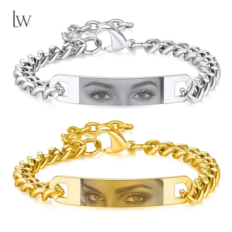 Bracciale con foto occhi personalizzati Immagine occhi personalizzati Bracciale a catena cubana in acciaio inossidabile Gioielli per uomini Donne Coppie Marito